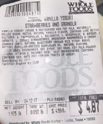 Allergy Alert Issued by Whole Foods Market store in Dedham, Massachusetts for In-Store Produced Yogurt and Granola Parfaits due to Undeclared Almonds